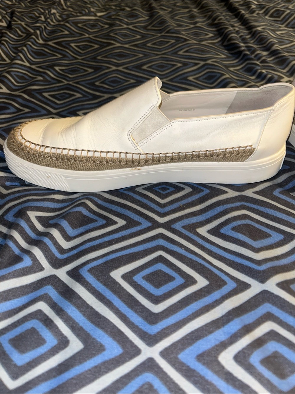 Vince Cream Leather Slip-On Loafers with Woven Trim - Picture 2 of 9